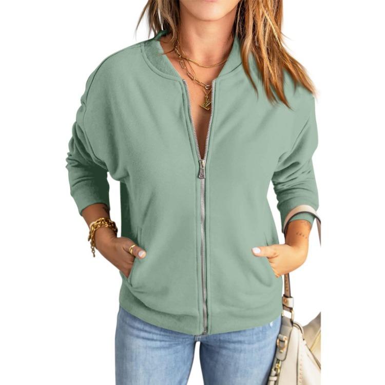 Women Loose Casual Long Sleeve Sweatshirt Jacket With Pocket Top Coat