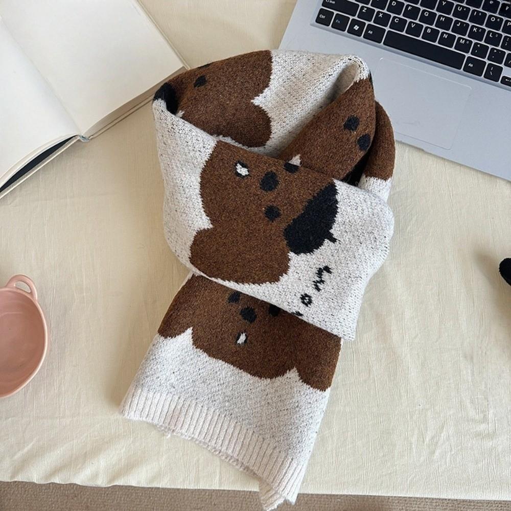 Windproof Puppy Pattern Scarf Lightweight Knitted Shawl Trendy Cashmere Blend Scarf Winter