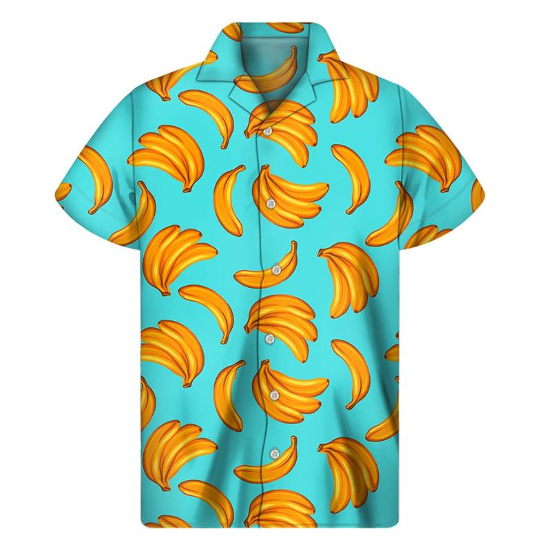 Men Summer Vacation Tropical Plants Pattern Short Sleeves Hawaiian Shirts Button Lapel Aloha Blouse