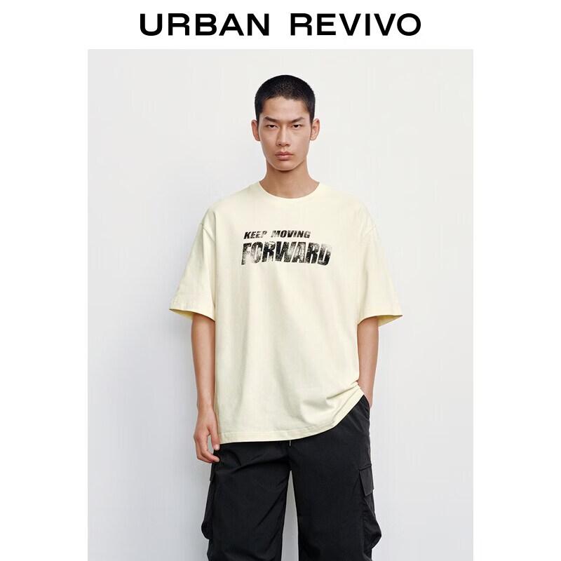 UR2026 Men s Trendy Cotton Letter Print Short-Sleeve T-Shirt XS грязно-белый