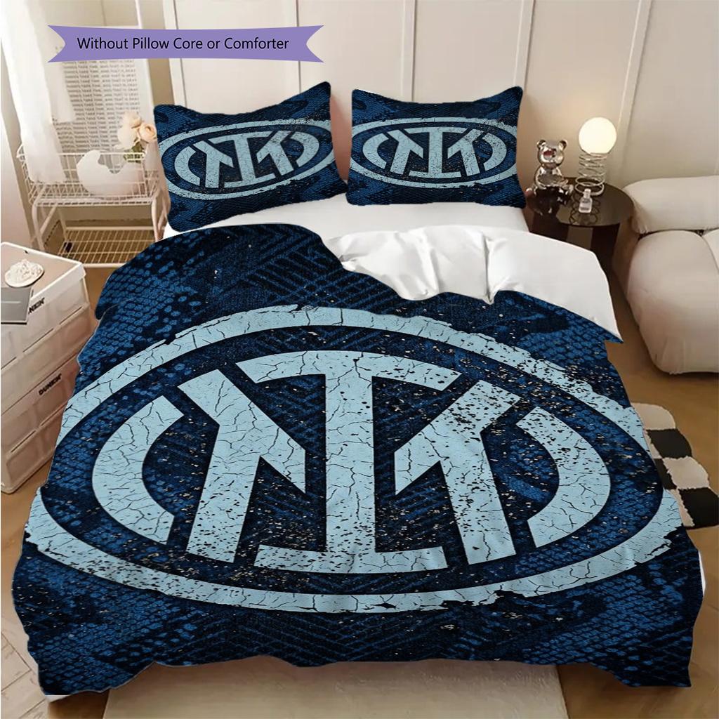 Inter Milan Football Emblem Three-piece set (1 * duvet cover + 2 * pillowcase, without core) Bedding set Christmas birthday gift Soft and comfortable