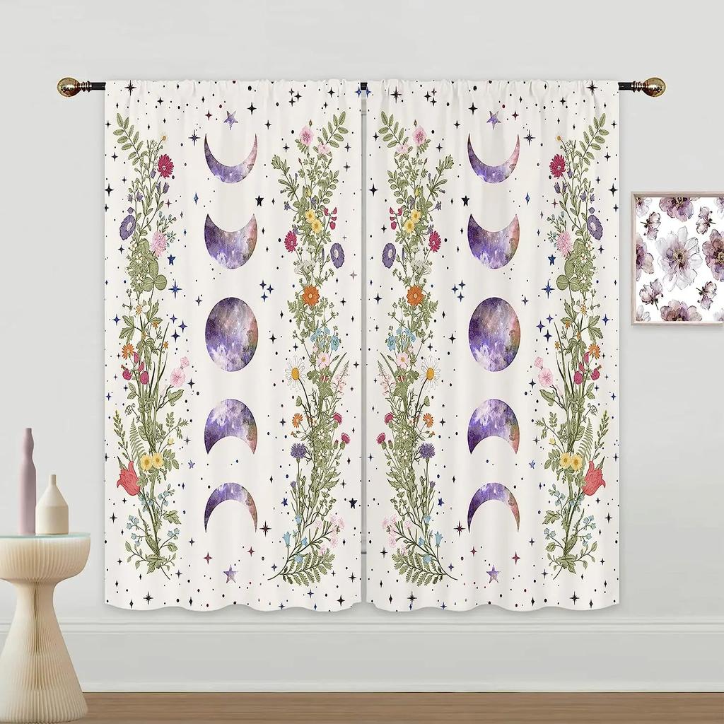 Witchy Gothic Aesthetic Spring Nature Curtain for Living Room Modern Curtains for Bedroom High Shading Drapes Kitchen Curtains
