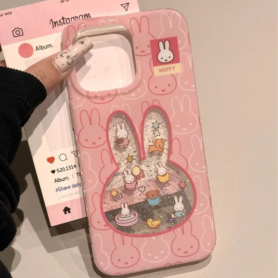 

Pink Glitter Bunny iPhone Case for iPhone 13-16 Pro Max - Hollowed Design for Women iPhone 14 Pro Max