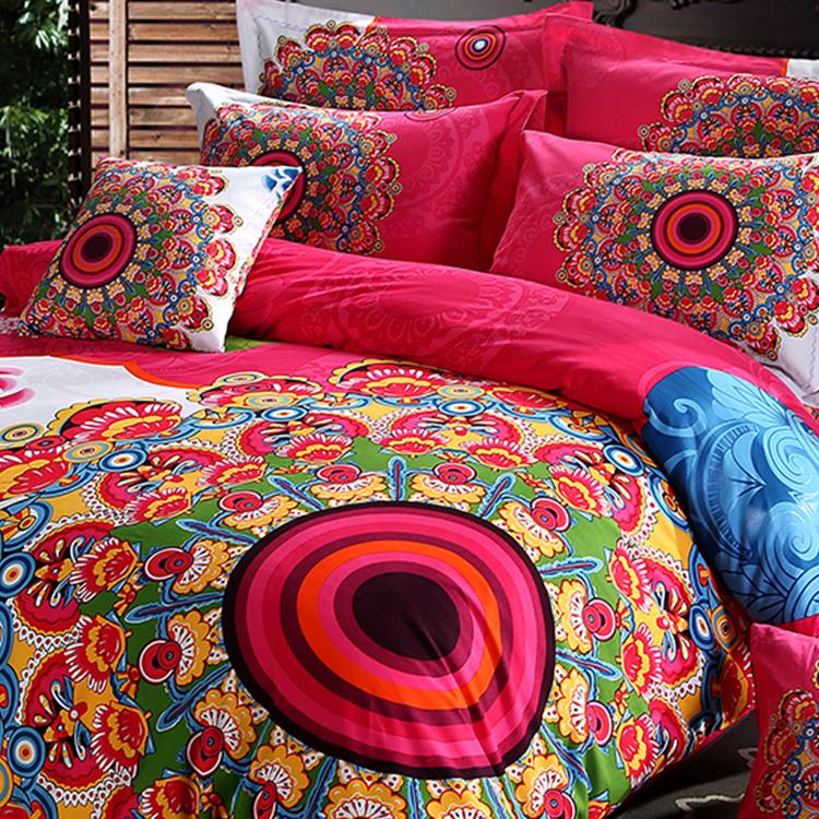 Thickened Four-piece Home Textile Set with Ethnic Pattern Bed Sheets and Quilt Covers