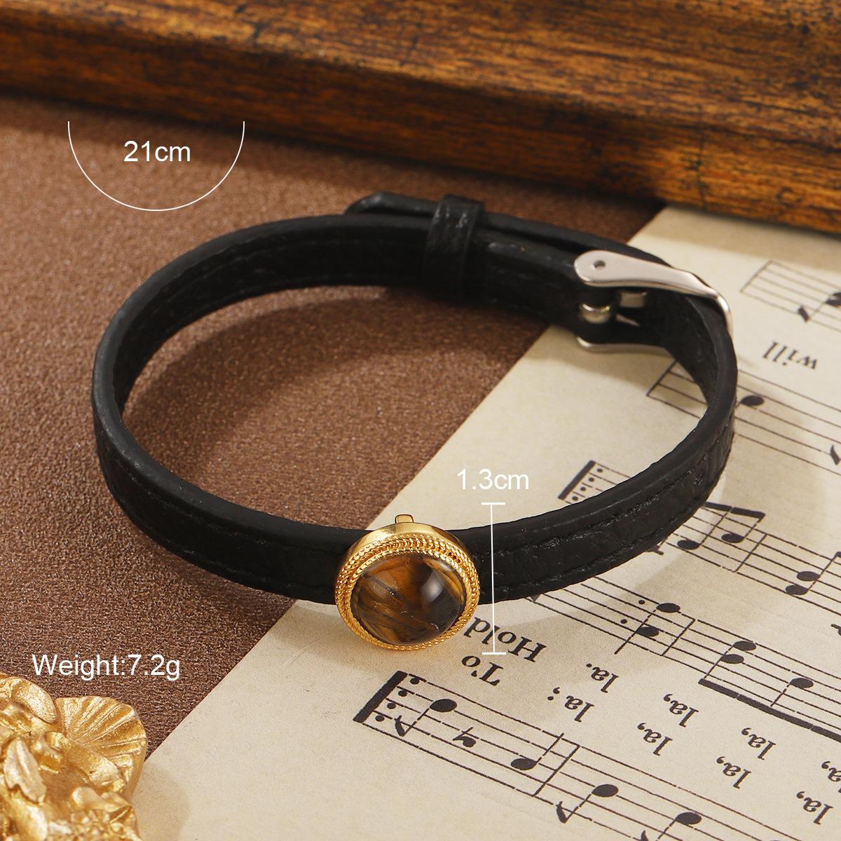 

French antique natural stone personalized retro women s bracelet fashionable geometric retro glass versatile simple bracelet