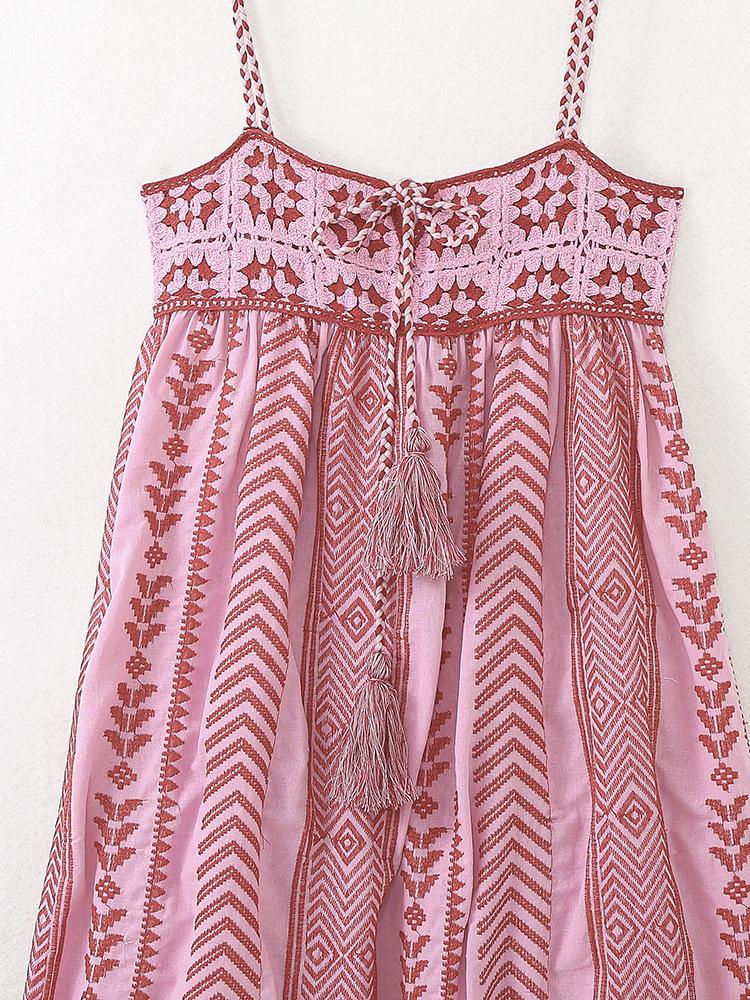 European & American Retro Crochet Spliced Knitted Sling Dress for Women