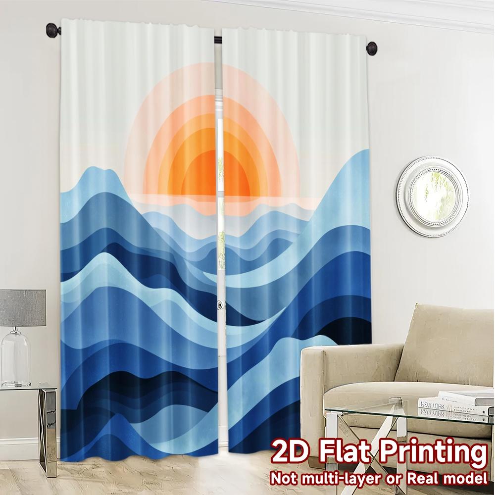 2pcs   2D FLAT PRINTING Curtains (Without Rod) Sunrise Waves Popular Curtain Versatile Polyester Curtains Gifts Suitable for