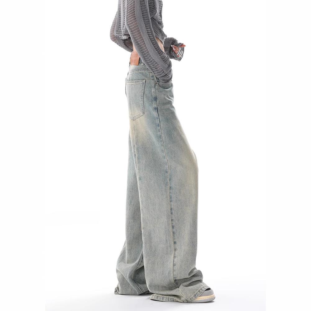 Y2K Blue Jeans for Women High Waist American Street Wide Leg Pants Hip Hop Vintage Straight Autumn Trousers