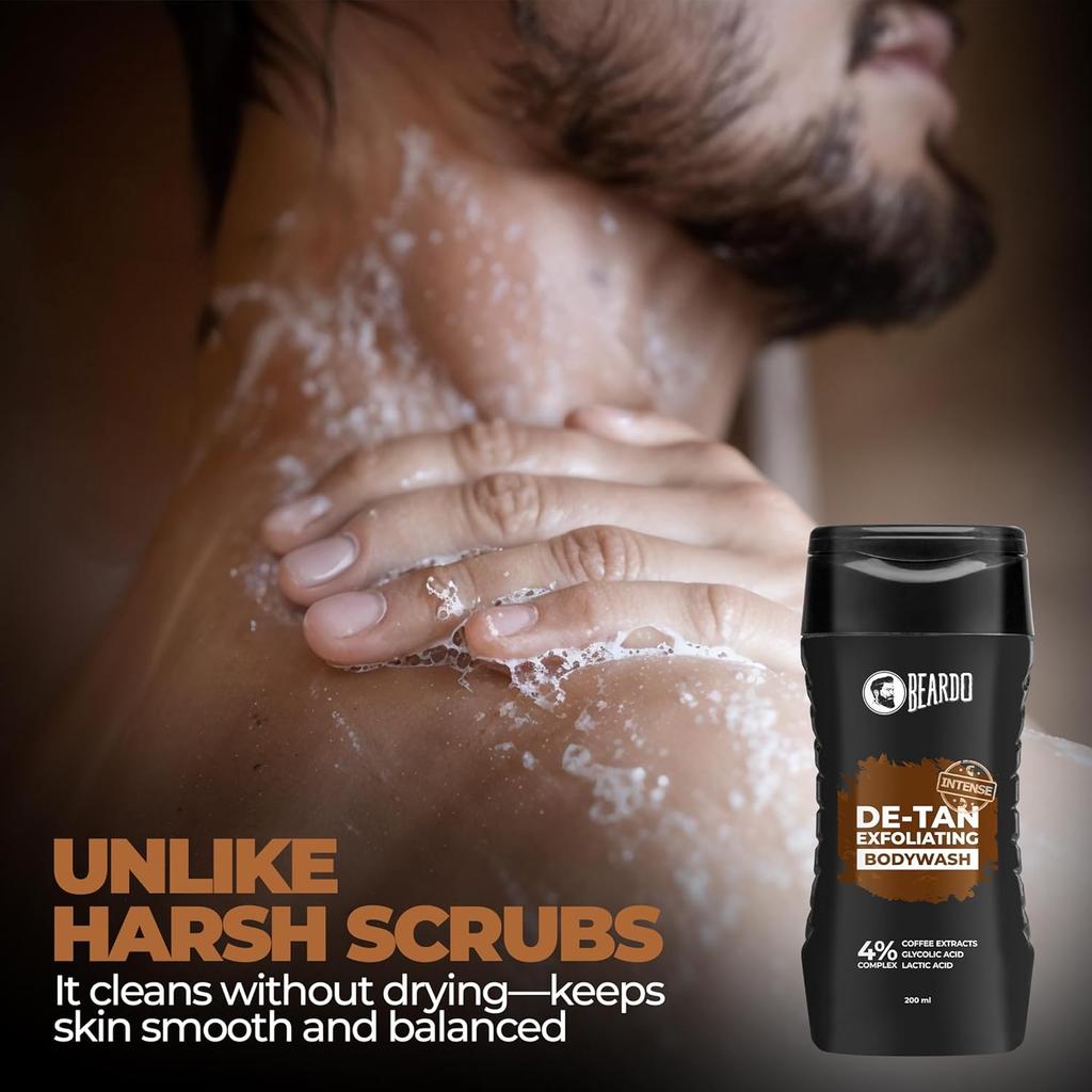 Beardo Detan Exfoliating Body Wash 200 ml Gentle Daily Shower Gel For Smooth Clear Skin Removes Tan And Rough Texture