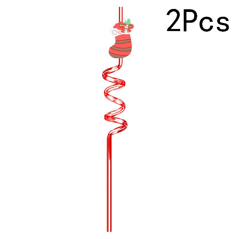 2Pcs Reusable Plastic Straw Cartoon Christmas Drinking Straws Santa Claus Christmas Tree Straw Holiday New Year Party Decoration
