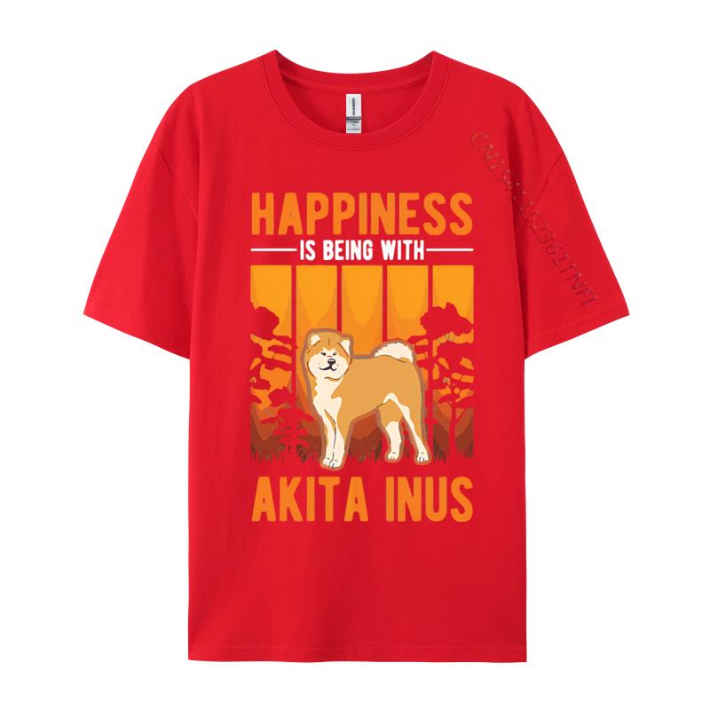 Happiness Is Being With Akita Inus Tshirt Black Tees Newest Hip Hop Cotton Men Top Tshirts Printing
