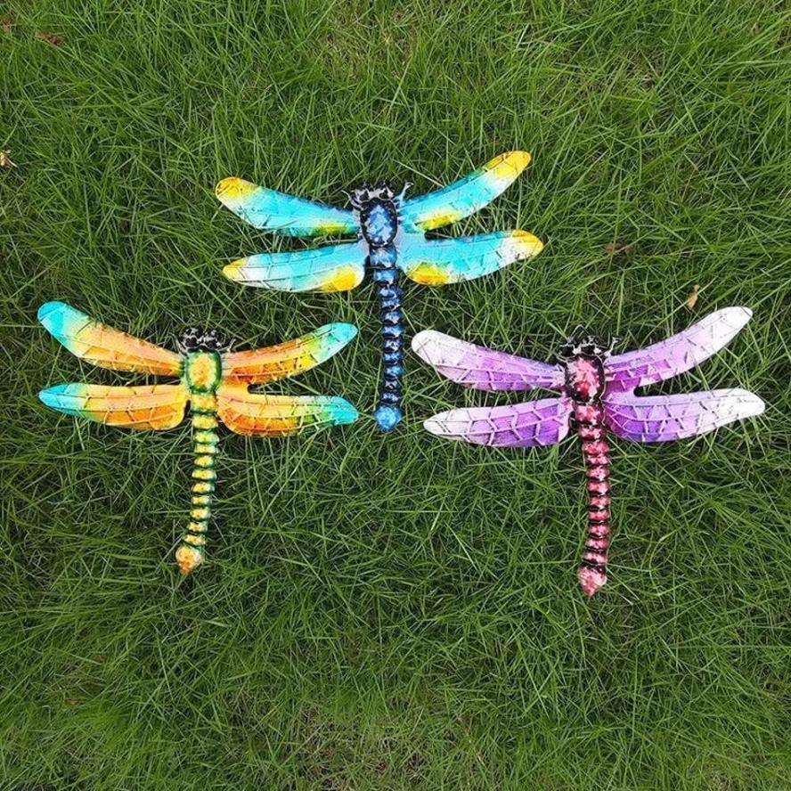 1 Pcs Outdoor Courtyard Garden Fence Iron Art Pendant Home Decoration Crafts Metal Dragonfly Wall Decoration
