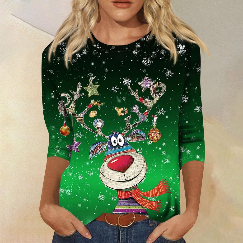 Women's Round Neck Tops Cotton Women's Casual Fashion Floral Print Long Sleeve O-Neck Pullover Top Blouse