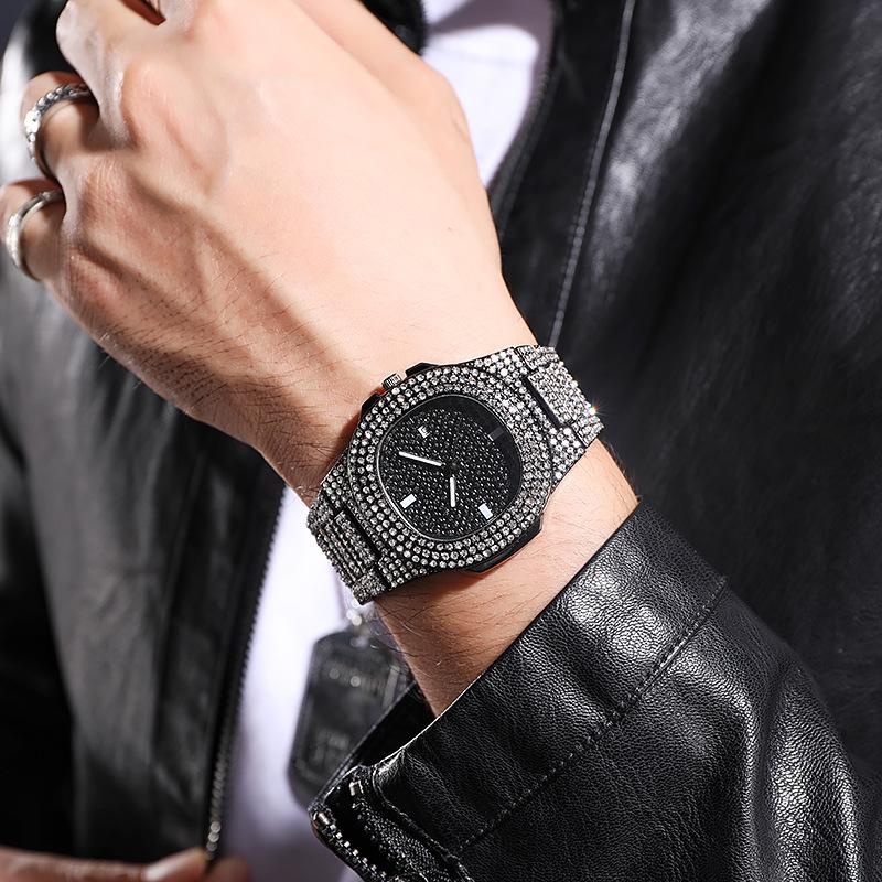 Luxury Unisex Full Diamond Steel Band Quartz Wristwatch with Calendar