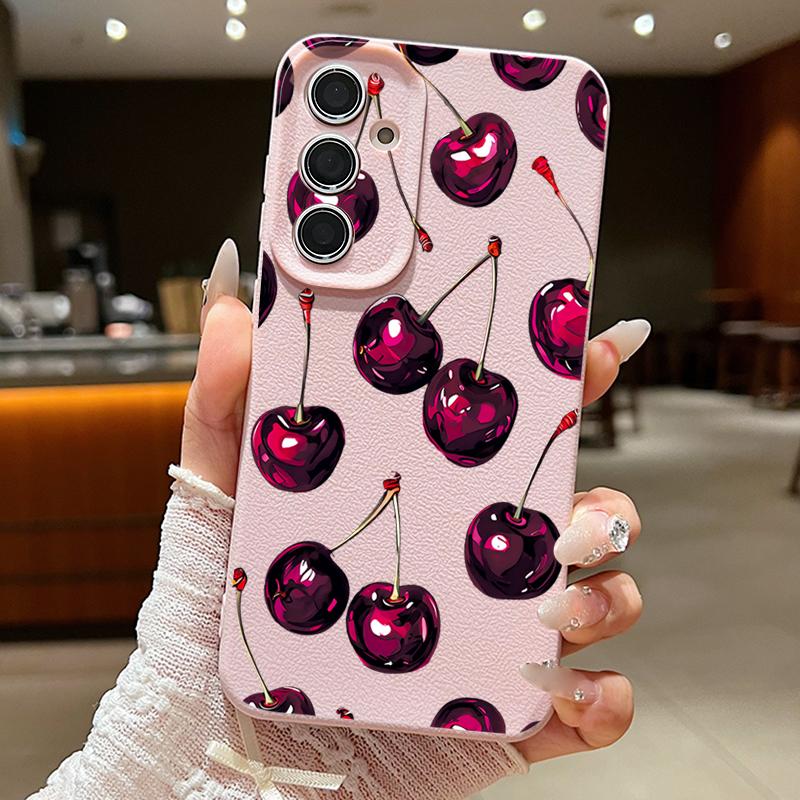 Retro Oil Painting Style Cherry Case For Samsung Galaxy A57 A37 A17 A56 A36 A26 A16 A55 A35 A25 A15 A54 5G S21 FE S22 S23 S24 Plus S25 Edge S26 Ultra