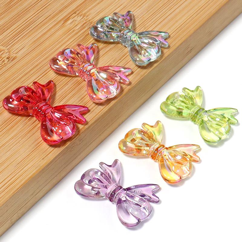 10Pcs/Lot 29×23mm Acrylic Beads Transparent Mixed Color Bow Shaped Loose Beads Diy Phone Chain Headrope Jewelry Accessories