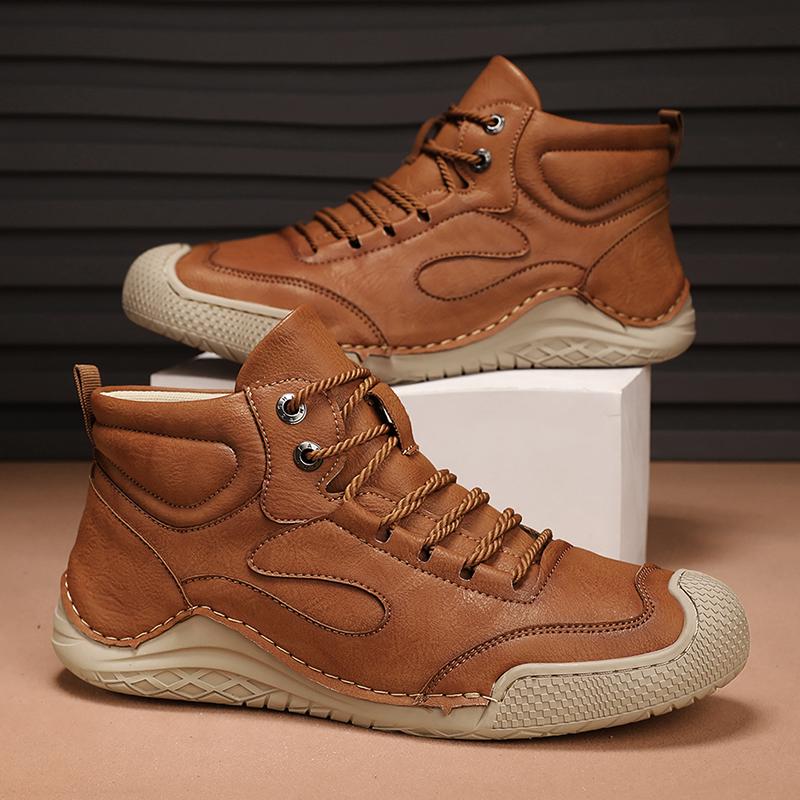 Hand-stitching Leather Men Boots Genuine Leather Casual Leather Shoes Men Ankle Boots