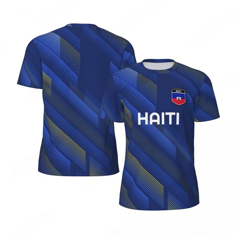 Haiti Flag Football T-shirt Ανδρικό 3D Τυπωμένο T Shirt Παιδική Μόδα Λαιμόκοψη Κοντομάνικο Ποδοσφαιρικό T-shirt Αναπνέον Αθλητικό Φαρδύ T-shirts