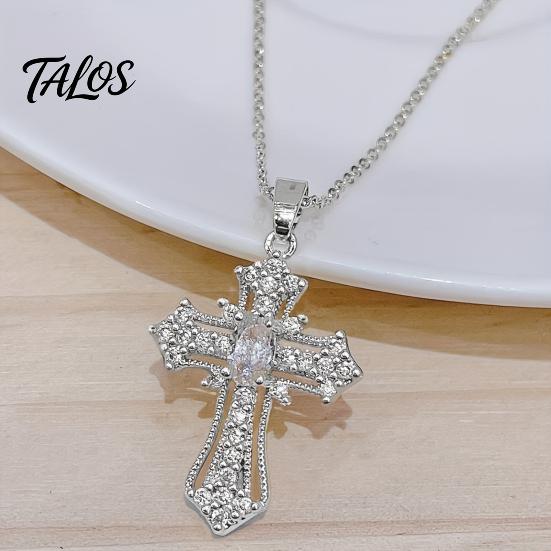 Elegant Gift for Women Catholic Christian Necklace, Retro Religious Pendant Colorful Rhinestone Necklace Statement Daily Wear, Jewelry Exquisite Inlay