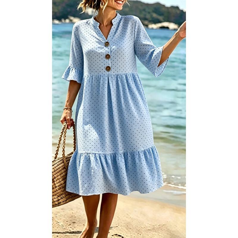 JPNTKY Women's 3/4 Sleeve V-Neck Fashion Summer Spring Casual Dresses