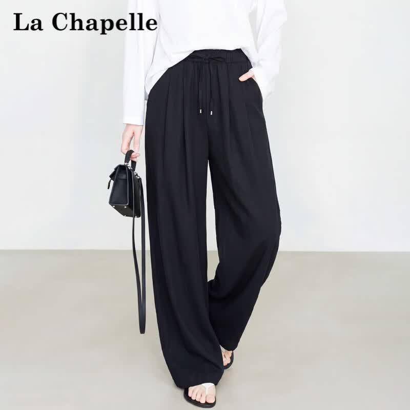La Chapelle Women's Draped Wide-Leg Casual Pants