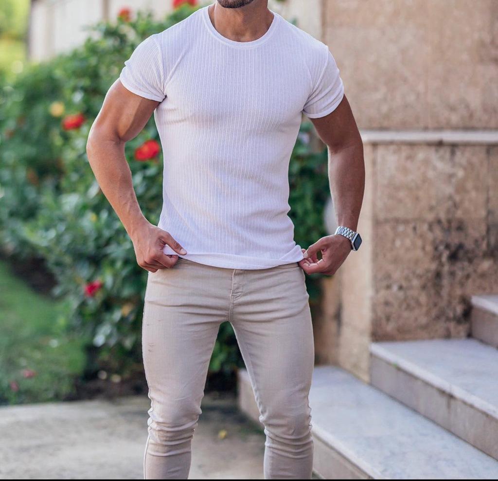 Men's Summer Sports Stand-Up Collar Striped T-Shirt