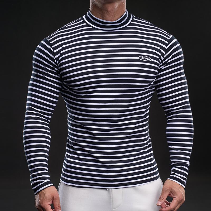 New Striped Long-sleeved T-shirt for Men Casual Sports Cotton Fitness Household Sports Fitness Outdoor T-shirt for Men