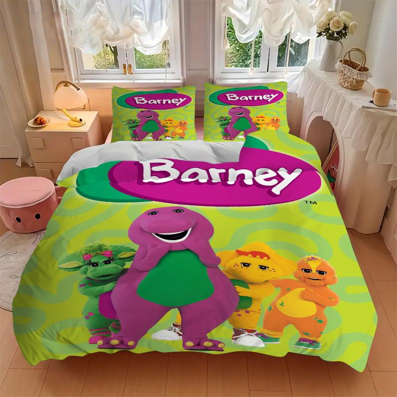 Barney Show Bedding 3 Piece Set HD Print Duvet Cover Pillowcases for Teens Adult Bedroom Decoration Christmas Gift