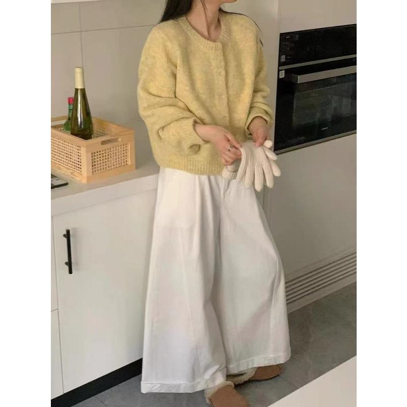 Autumn and Winter New Long Camel Hair Dopamine Color Round Neck Long Sleeve Plush Knitted Jacket Women's Age-reducing Cardigan