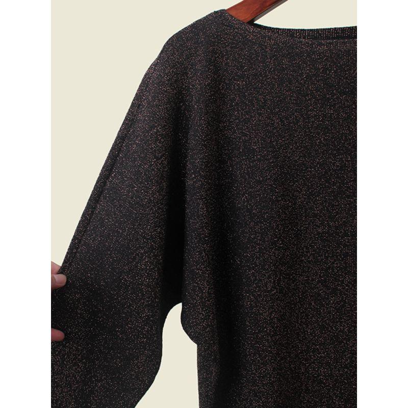 Polish European Fashion Brand off-the-Shoulder Sweater Elegant Gold and Silver Silk Small Loose Long Sleeves Autumn Tops