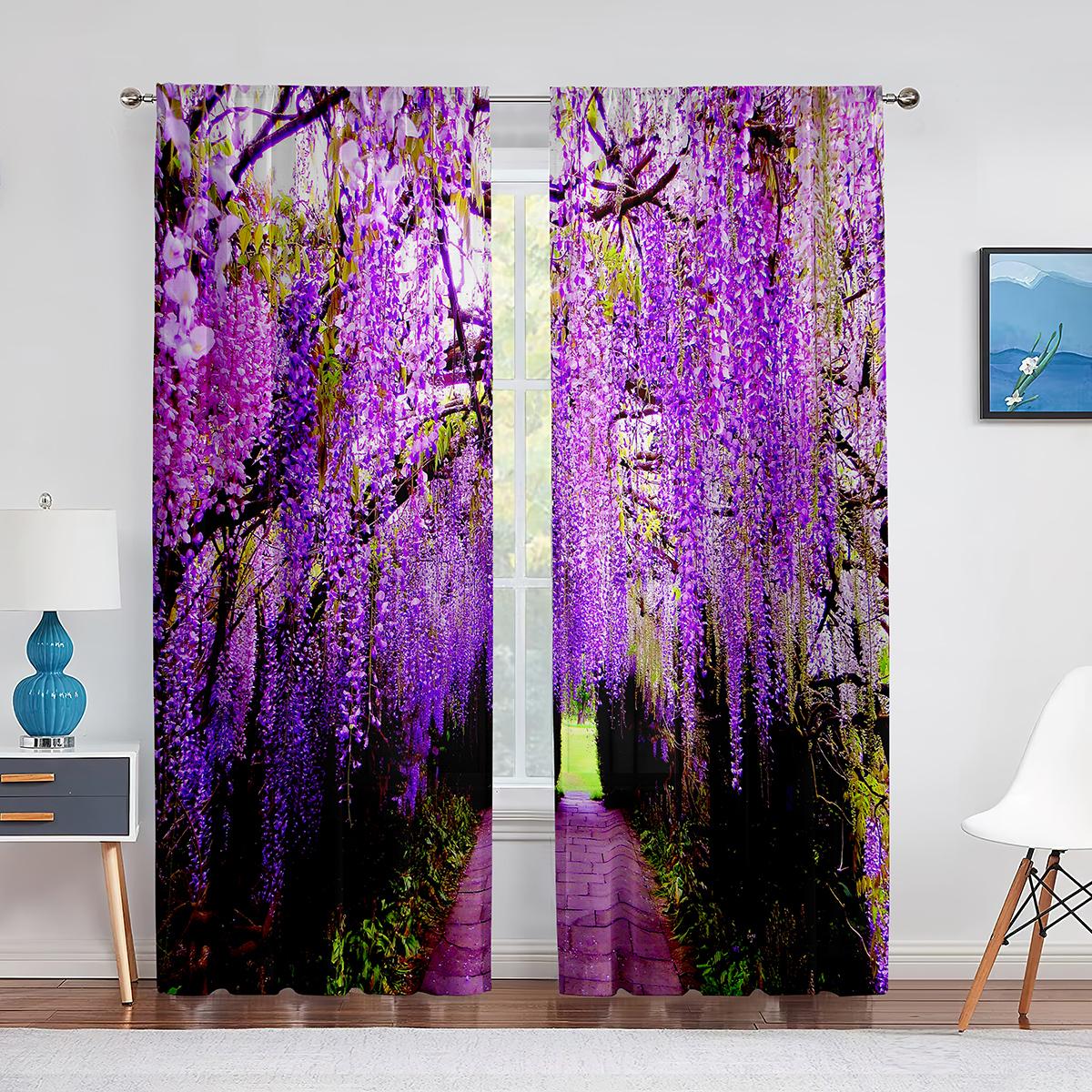 Розовые цветы вишни парк весенние цветочные деревья дорога тюлевые шторы для гостиной — фото 8