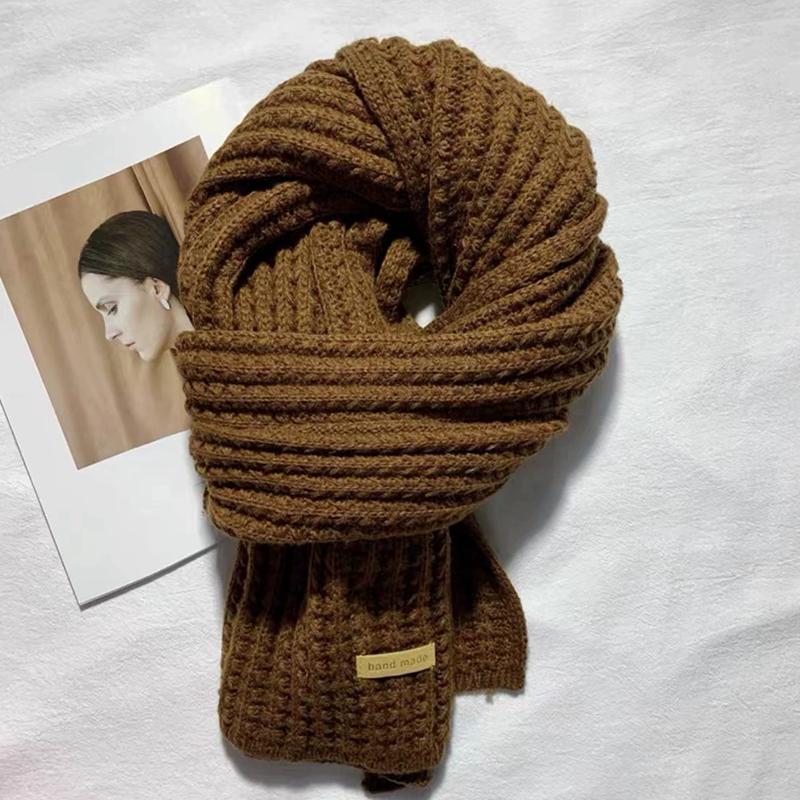 

WTEMPO Однотонные осенне-зимние длинные вязаные шарфы в стиле ретро, повседневные, универсальные, холодостойкие, ветрозащитные, теплые шарфы, праздничные шарфы на Рождество/Новый год 1pc коричневый