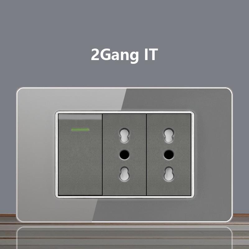 Italy Chile Socket with USB Smart Type-c 20W Fast Charging Glass Wall Electric Light Switch,Thai US Brazil Dual USB Power Socket