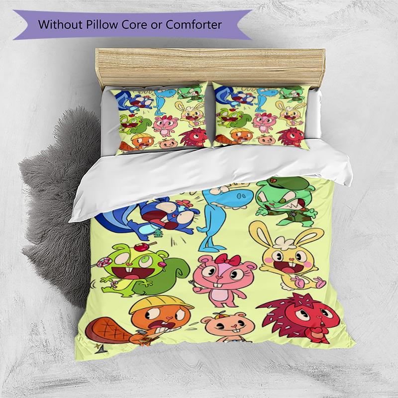 3pcs Happy Tree Friends4 Pattern Bedding Set Duvet Cover Set Includes Duvet Cover &pillowcases, Perfect All Season Bedroom Decoration & Gift