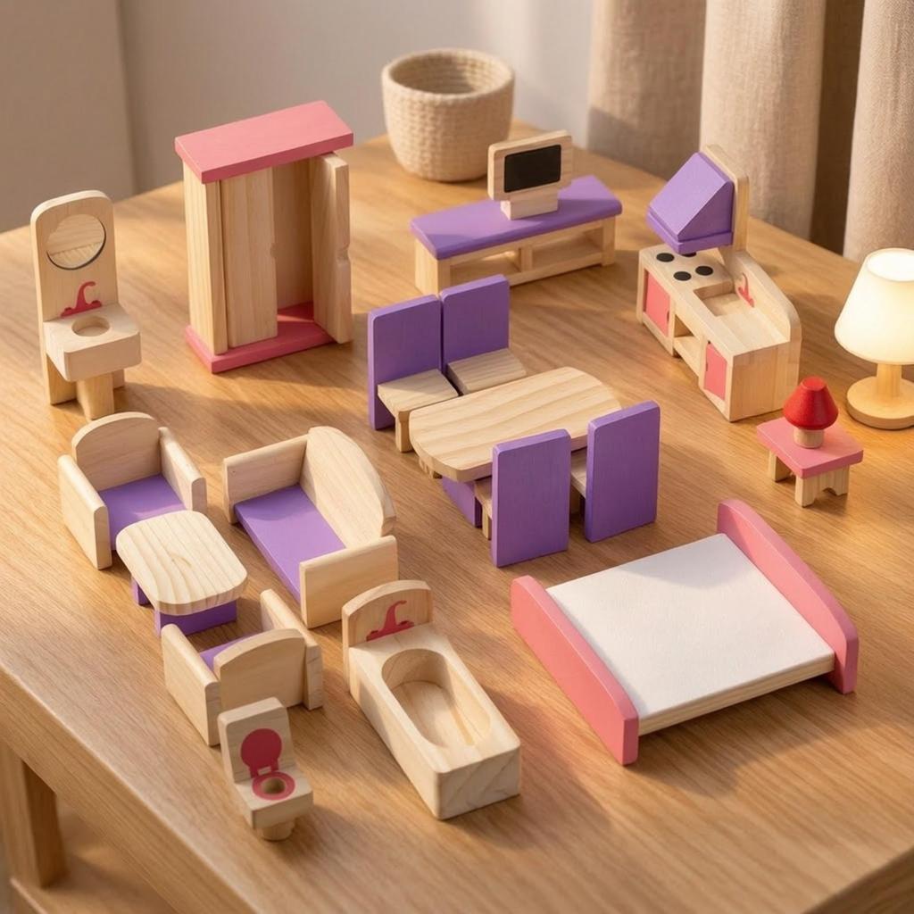 18 Pieces Miniature Dollhouse Furniture Set Realistic Toy Sturdy for Playroom