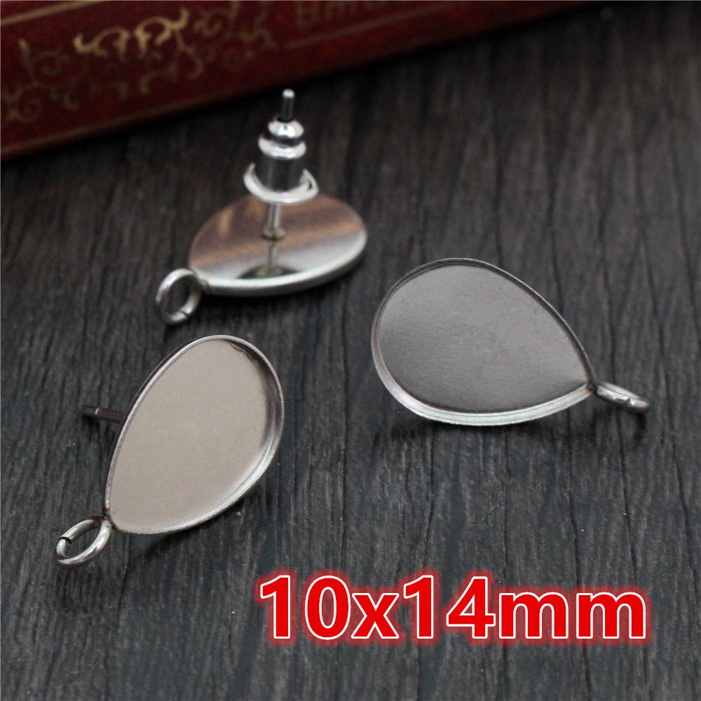 20pcs Stainless Steel 12mm 10x14mm 13x18mm 18x25mm Oval Stud Earring Cabochons Blank Base Setting Tray DIY Jewelry Accessories