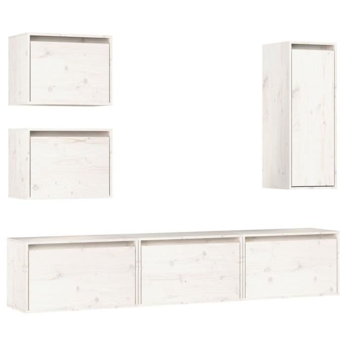 VidaXL Meubles TV 6 pcs Blanc, Bois massif de pin