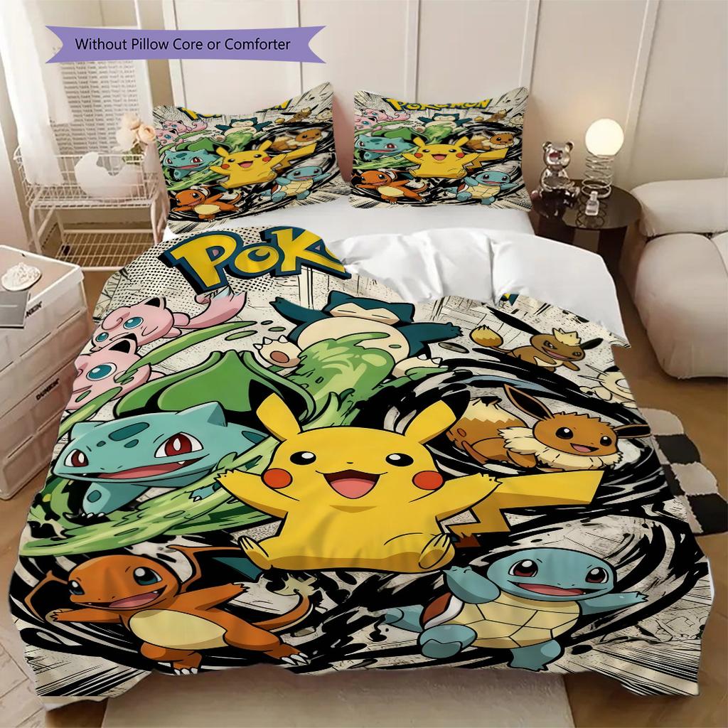 Pocket Monster Anime Print Soft Comfortable Duvet Cover, Children's Bedding Set Gift, Various Sizes Available LXR122