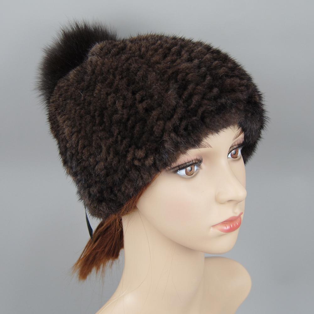 New Style Women S Winter Warm Full Mink Fur Beanies Hat Russian Fashion All-Match Soft Solid Color Adjustable Christmas Hat Adjustable