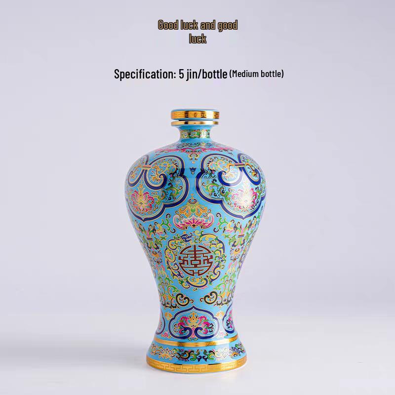 Exquisite Famille Rose Cloisonné Enamel Wine Jar Ornament, 1 Jin/5 Jin Capacity