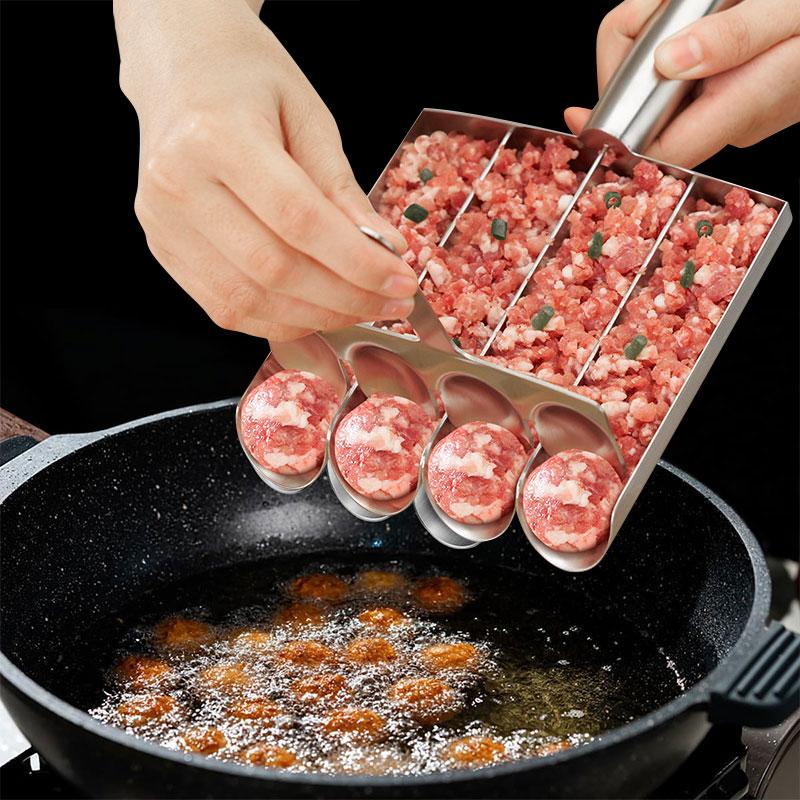 2/4 Nástroj na výrobu masových kuliček s krájecí lopatkou Multifunkční naběračka na masové kuličky Nerezová ocel Kuchyňské ruční nástroje na výrobu masových kuliček