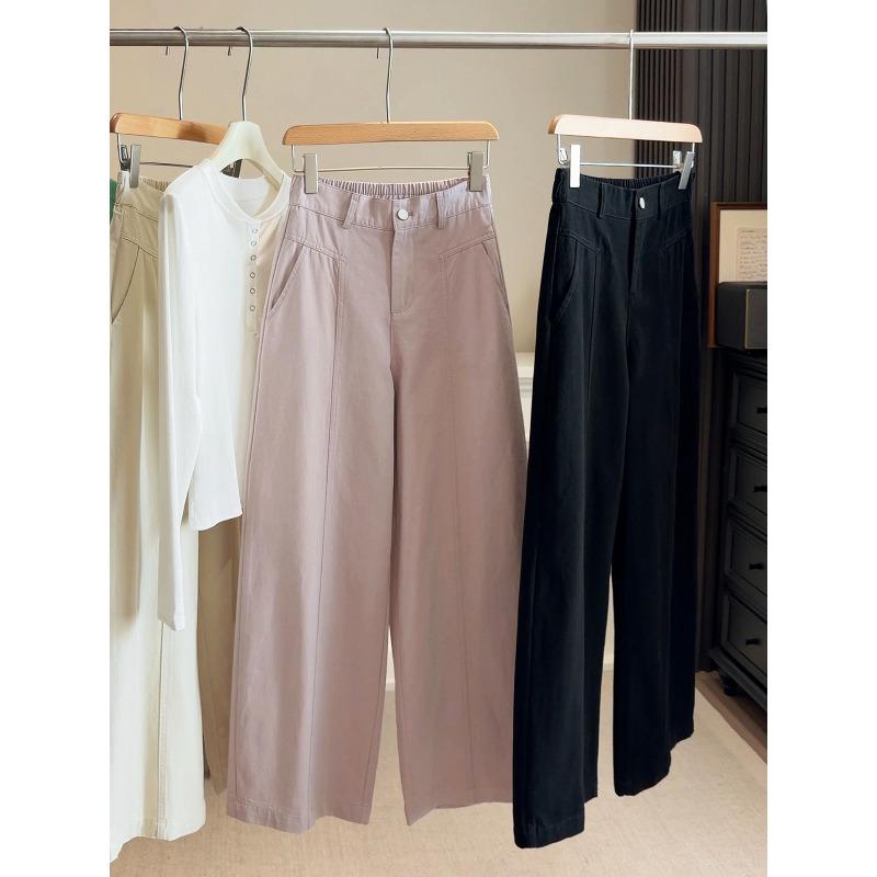 

Spring and summer new fashion loose wide-leg scimitar pants women s Korean elastic high-waisted thin casual trousers tide L розовый