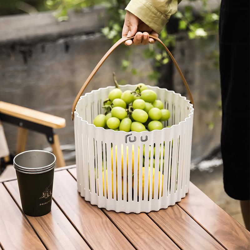 

Light luxury Ins style basket for outdoor camping, picnic, fruit storage and snack organization Round білий