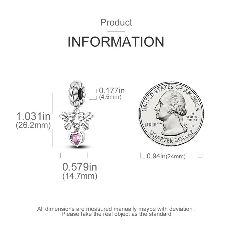 Charms Copperguardian Angel Pink Heart Beads Fit Charms Plataoriginal Bracelet Beads Women Jewellery Making Gifts