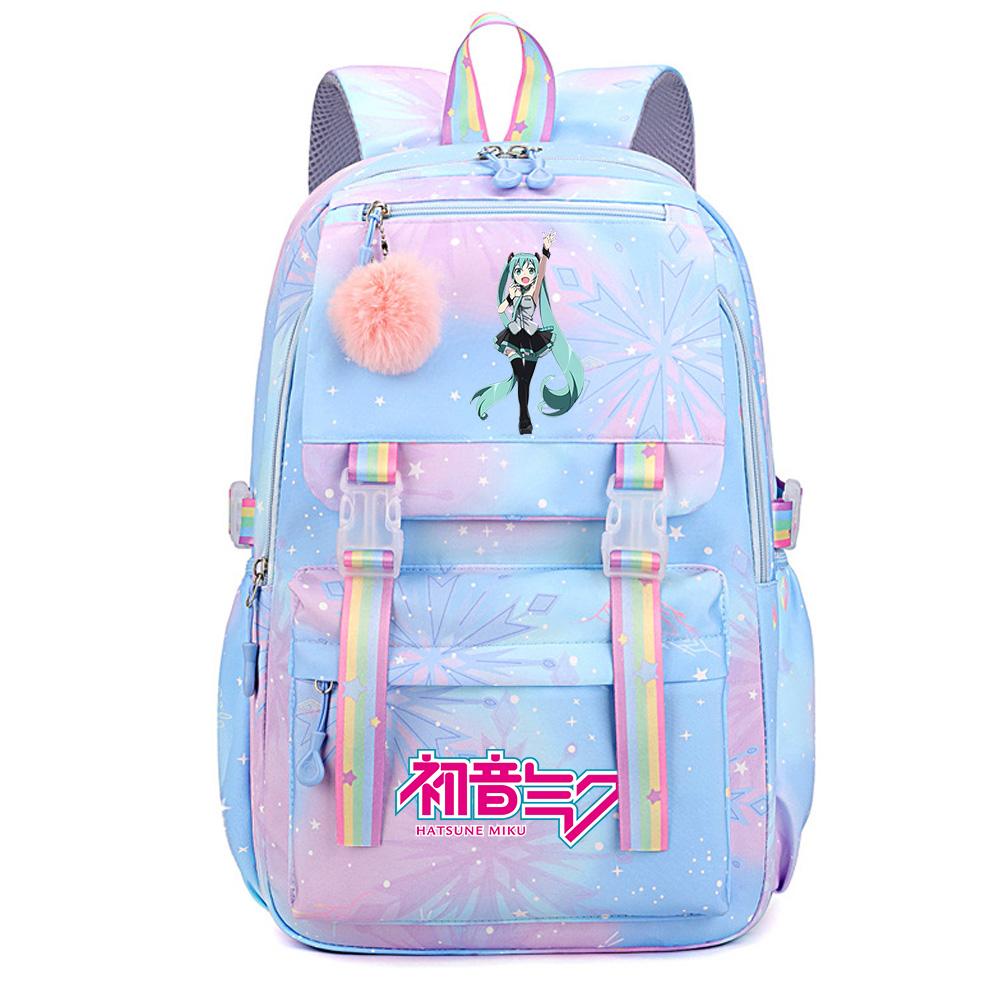 Anime Anime Hatsune Miku Bedruckter Rucksack mit großem Fassungsvermögen, wasserdicht, für Teenager, Schüler, Mädchen, Jungen, Schultasche, Büchertasche, Reisetasche