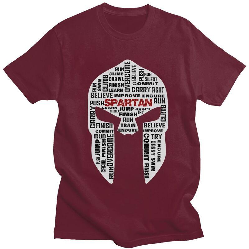 Custom Spartan Race Helmet Tshirt for Men Short Sleeves T Shirt Fashion Sparta Spirit Tshirts Loose Fit Pure Cotton Tees Gift