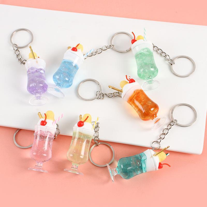 Mini Simulation Drink Cup Keychain Fake Juice Ice Cream Model Hanging Ornament Bag Pendant Decoration Car Keys Holder
