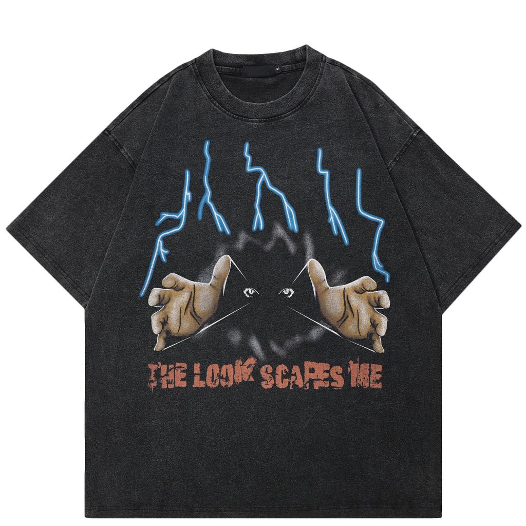 2024 Streetwear Hands Graphic T Shirt Cotton Washed Black Tshirt Unisex Tops Tees Summer Short Sleeves T Shirt