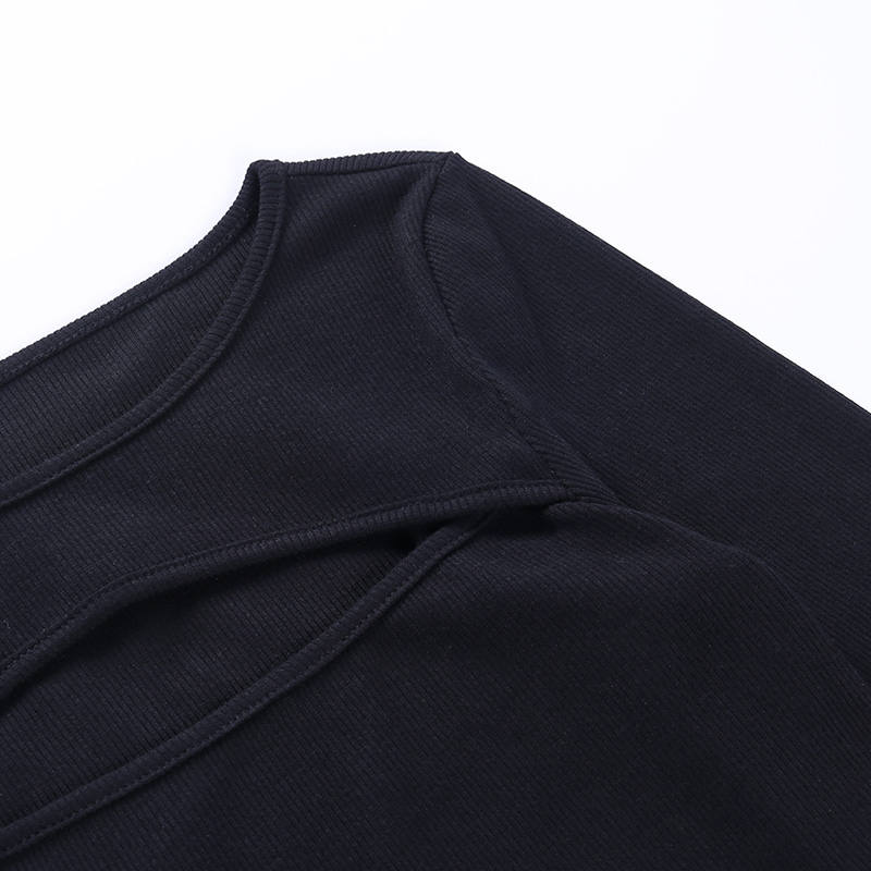 Autumn Fashion Women Sexy Hollow Out Slim Fit Long Sleeve Casual Round Neck Shirt Solid Black Tops T Shirt 5 Colors