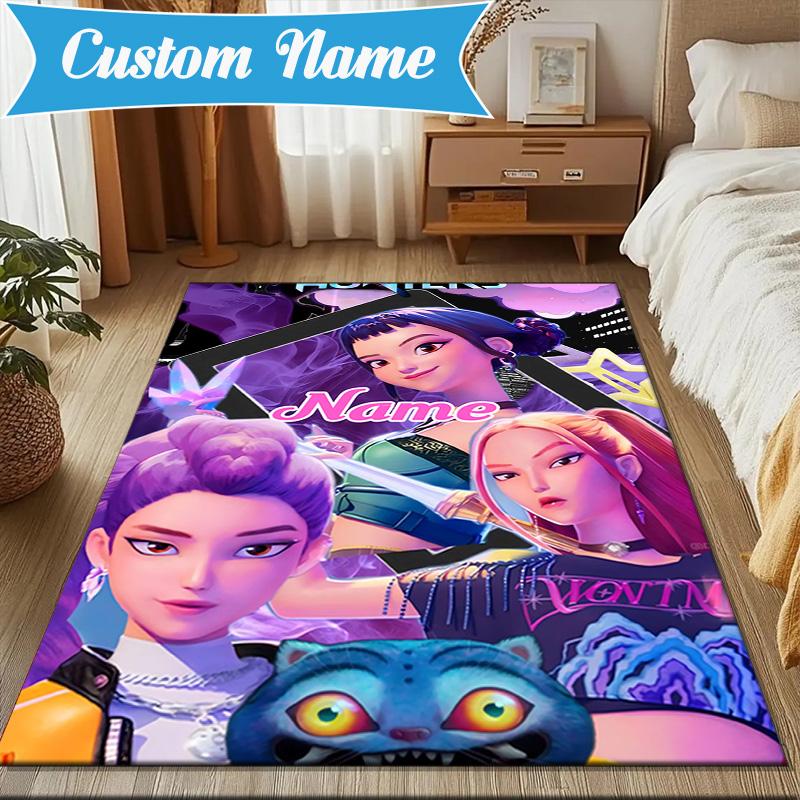 Custom Name Powerful KPop Fashion Rug for Living Room, Game Rooms, Office, Bedroom, Floor Mat Playful Design, Fan Gifts Christmas Decor